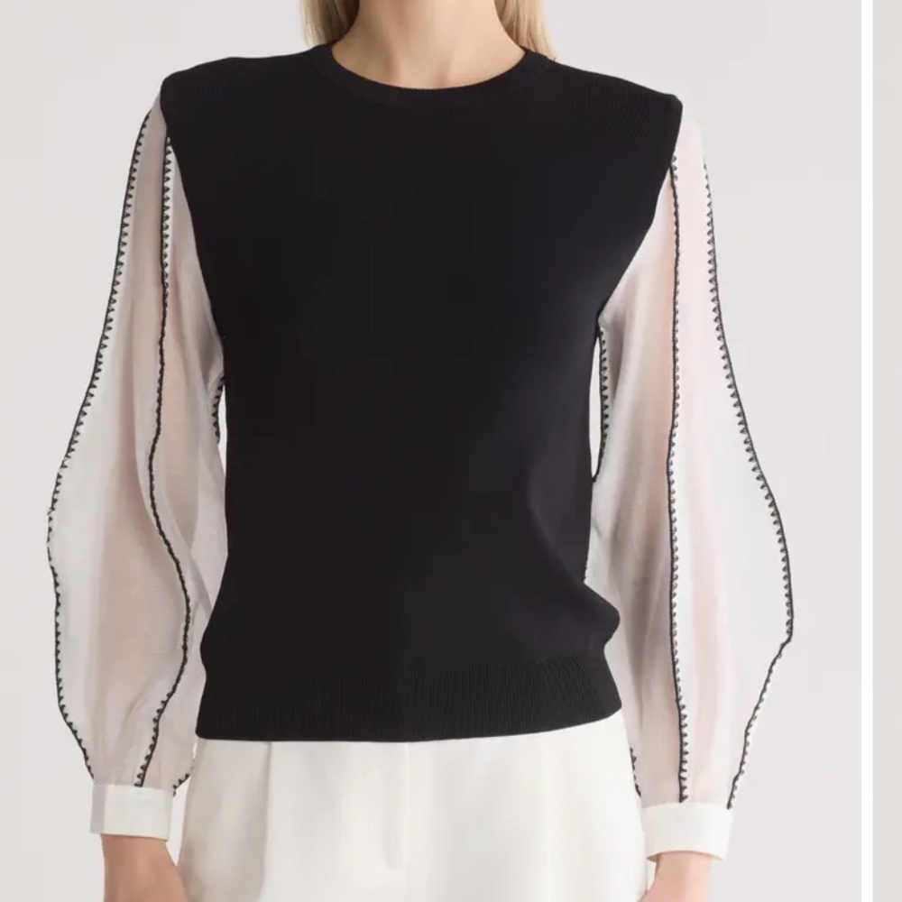 Gracia Knit Sweater with Stitched White Mesh Sleeves Size Large